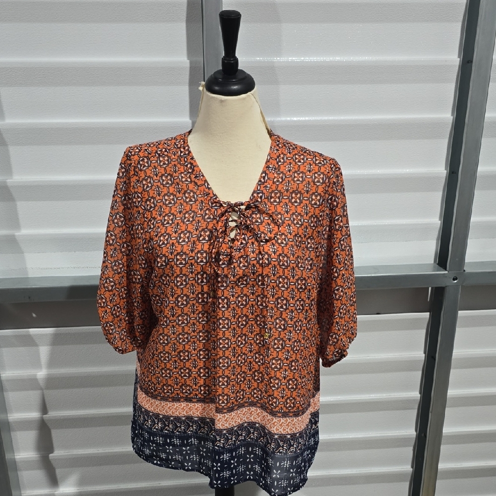Claudia‎ Richard Orange and Navy Blouse Size 1X